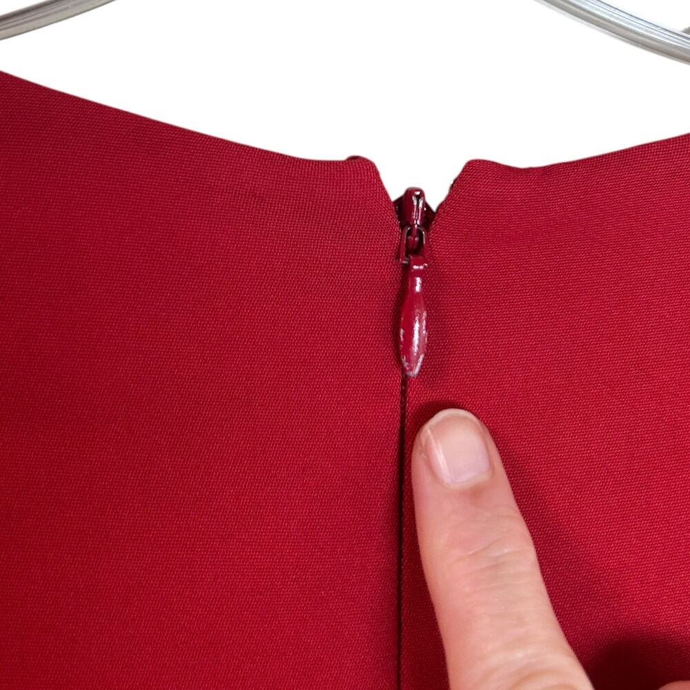 SELF-PORTRAIT, Crepe Midi Dress Puff Sleeve Side-Split Stretch Red SZ 0 US, 4 UK - Picture 13 of 14